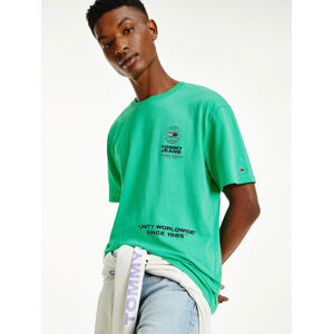 Tommy Jeans pánské zelené triko LABEL MIX - L (L3G)